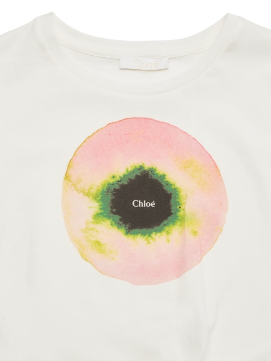 Chloé: 印花棉质平纹针织T恤 - 米白色 - kids-girls_1 | Luisa Via Roma