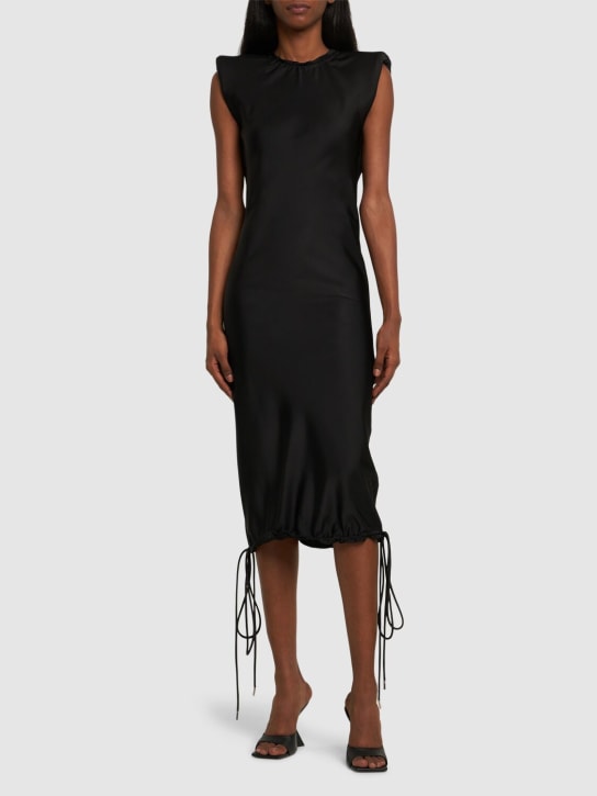 The Attico: Double satin sleeveless midi dress - Black - women_1 | Luisa Via Roma