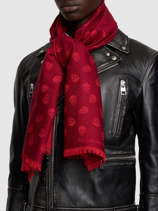 Alexander McQueen: All over Skull wool & silk scarf - Red - men_1 | Luisa Via Roma