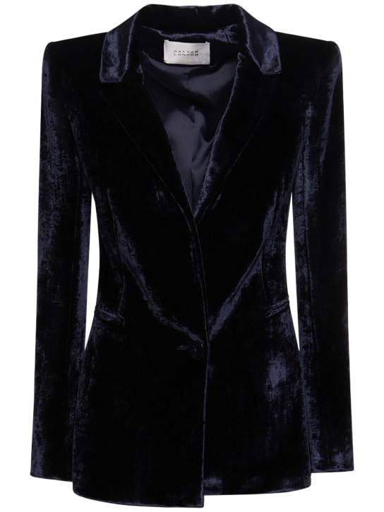 Galvan: Bonded velvet sculpted blazer - Dark Blue - women_0 | Luisa Via Roma