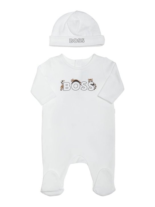 Boss: 棉质双面布连体衣&帽子 - 白色 - kids-boys_0 | Luisa Via Roma
