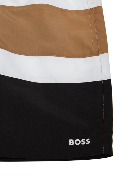 Boss: Bañador shorts de nylon con logo estampado - Negro/Multi - kids-boys_1 | Luisa Via Roma