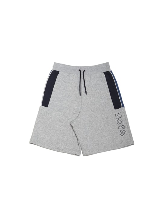 Boss: Cotton blend sweat shorts - Grey - kids-boys_0 | Luisa Via Roma