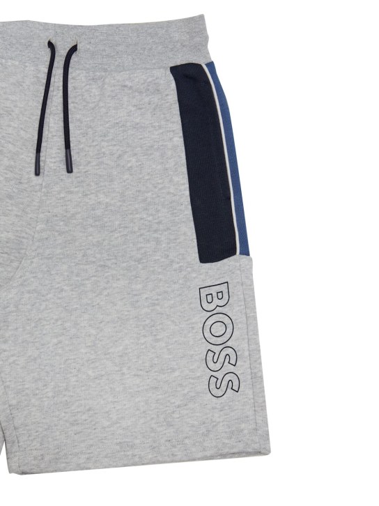 Boss: Cotton blend sweat shorts - Grey - kids-boys_1 | Luisa Via Roma