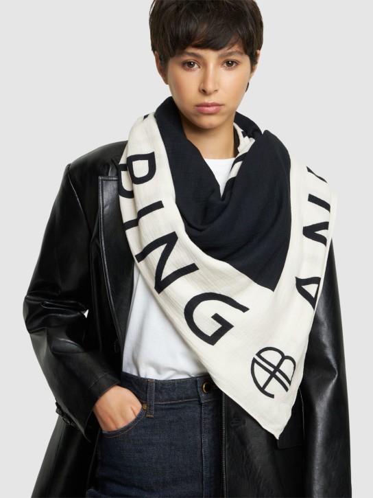 ANINE BING: Pañuelo de algodón con logo - Negro - women_1 | Luisa Via Roma