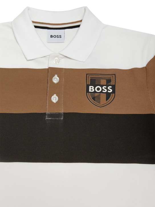 Boss: Polo de algodón piqué con logo - Blanco - kids-boys_1 | Luisa Via Roma