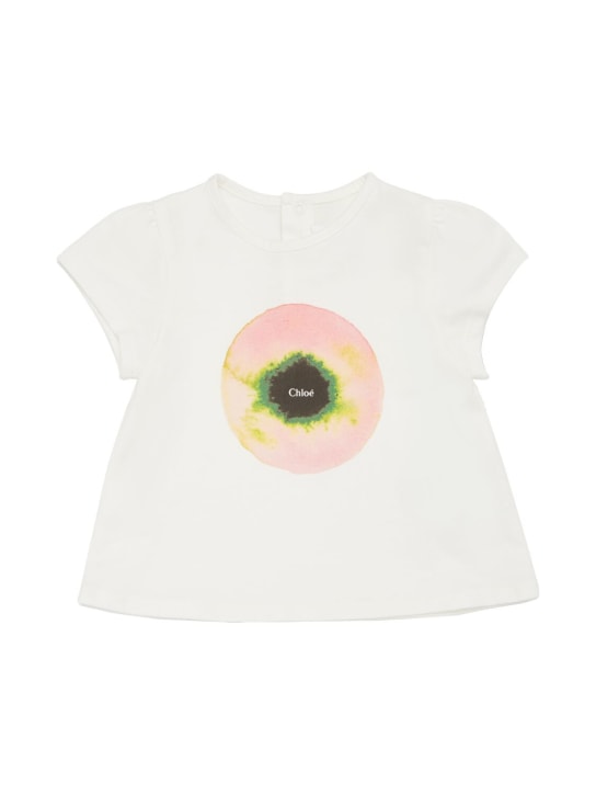 Chloé: T-Shirt aus Bio-Baumwolle und Leinenshorts - Weiß/Rosa - kids-girls_1 | Luisa Via Roma