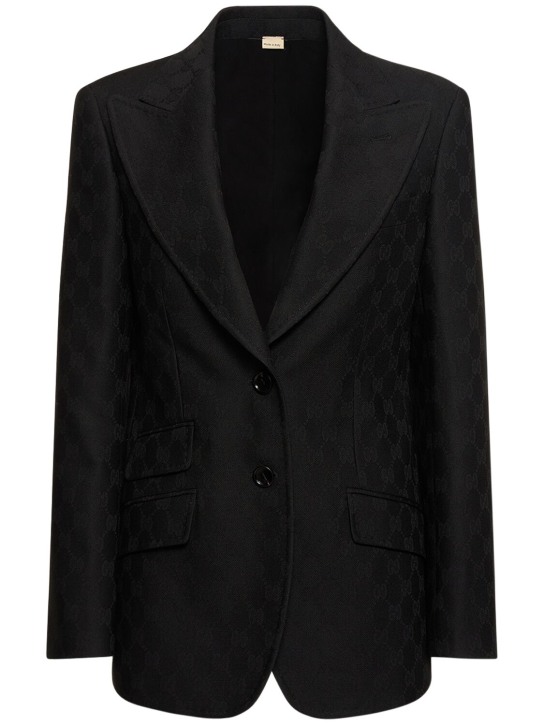 Gucci: GG jacquard dry wool jacket - Siyah - women_0 | Luisa Via Roma