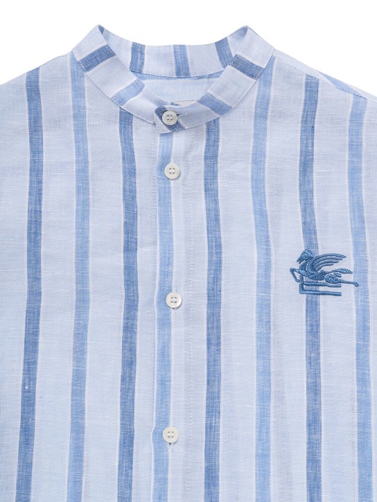 Etro: Gestreiftes Hemd aus Leinenstoff - Weiß/Blau - kids-boys_1 | Luisa Via Roma