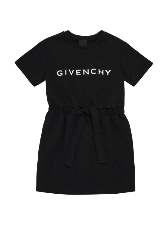 Givenchy: Vestito in misto cotone con logo - Nero - kids-girls_0 | Luisa Via Roma