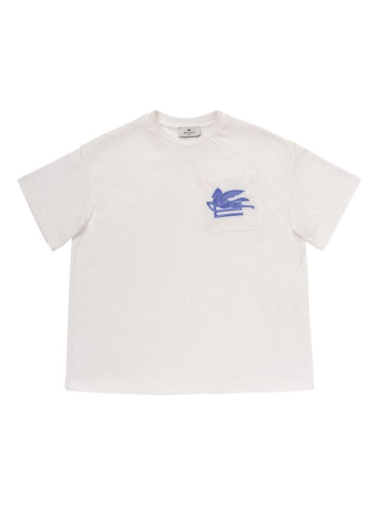 Etro: T-shirt in jersey di cotone con logo - Bianco/Blu - kids-boys_0 | Luisa Via Roma