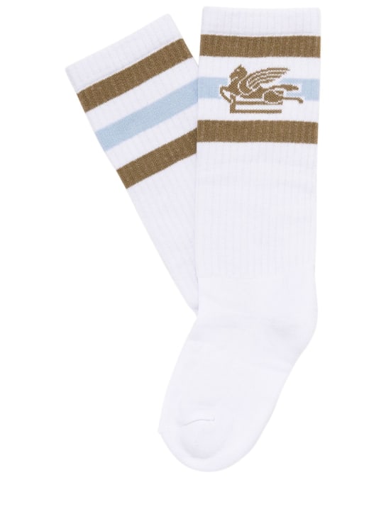 Etro: Cotton blend knit socks - White/Khaki - kids-boys_0 | Luisa Via Roma