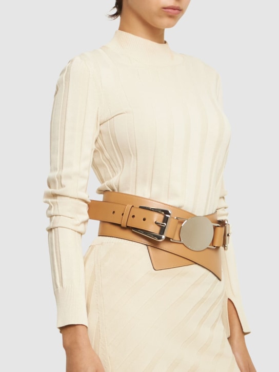 Michael Kors Collection: Gloria leather double buckle large belt - Camel - women_1 | Luisa Via Roma