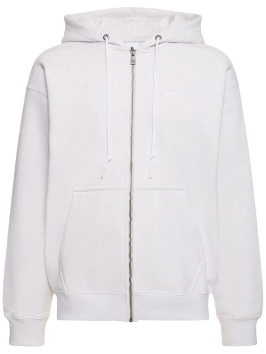 Nike: Solo Swoosh cotton blend zip hoodie - Birch Heather/W - men_0 | Luisa Via Roma