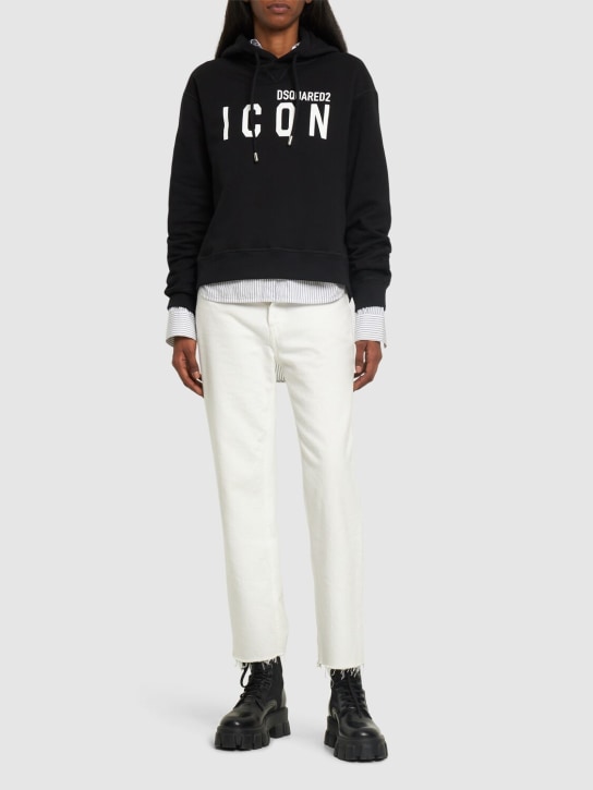 Dsquared2: Icon logo print cotton jersey hoodie - Black - women_1 | Luisa Via Roma