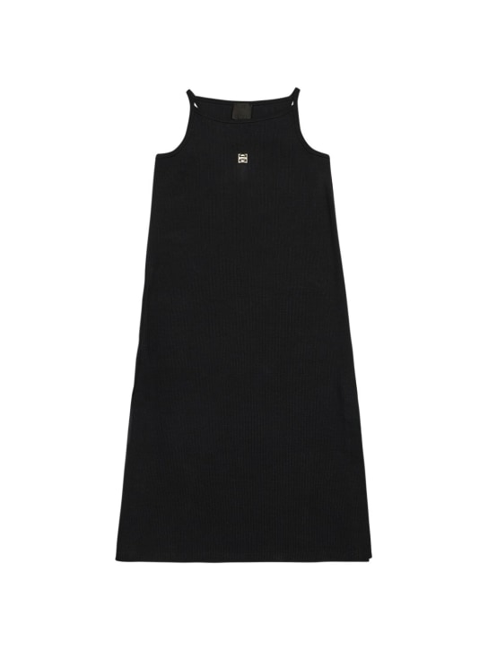 Givenchy: Logo cotton blend dress - Black - kids-girls_0 | Luisa Via Roma