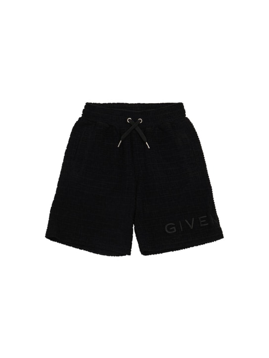 Givenchy: 棉质毛巾布提花短裤 - 黑色 - kids-boys_0 | Luisa Via Roma