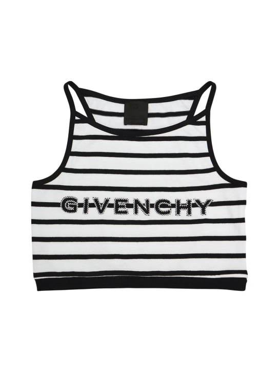 Givenchy: Striped cotton jersey tank top - Siyah/Beyaz - kids-girls_0 | Luisa Via Roma