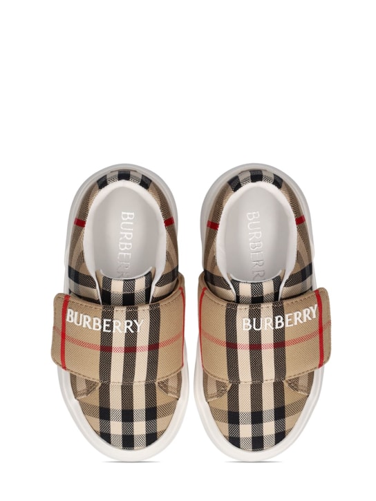 Burberry: Check print sneakers w/straps - Beige - kids-boys_1 | Luisa Via Roma