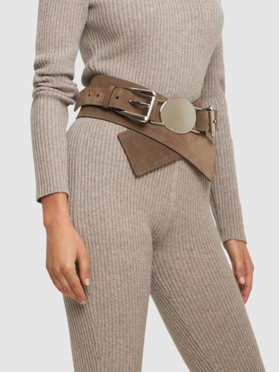 Michael Kors Collection: Cintura larga Gloria in camoscio con fibbie - Mocha - women_1 | Luisa Via Roma