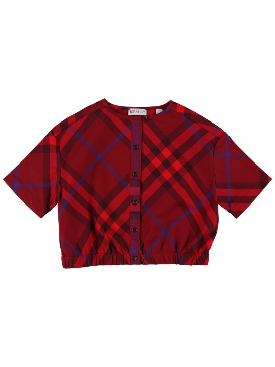 Burberry: Camicia in cotone check - Rosso - kids-girls_0 | Luisa Via Roma