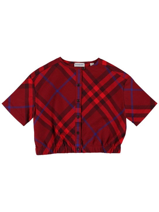 Burberry: Check print cotton shirt - Red - kids-girls_0 | Luisa Via Roma