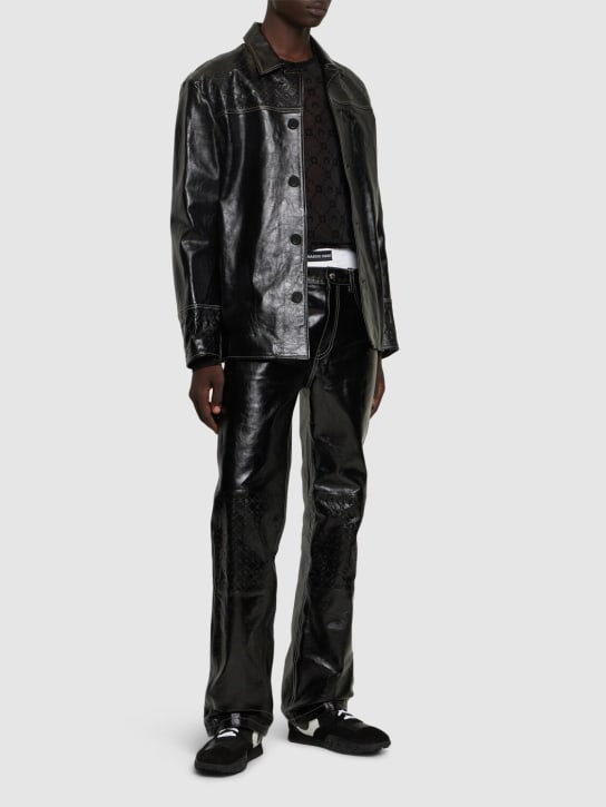 Marine Serre: Moon leather jacket - Black - men_1 | Luisa Via Roma