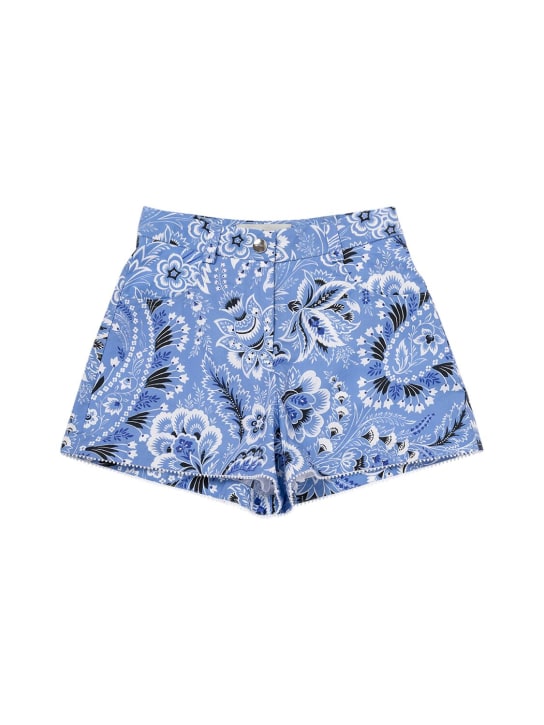 Etro: Bedruckte Shorts aus Baumwollpopeline - Blau/Elfenbein - kids-girls_0 | Luisa Via Roma