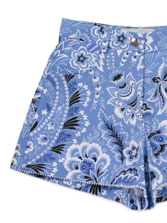 Etro: Printed cotton poplin shorts - Blue/Ivory - kids-girls_1 | Luisa Via Roma
