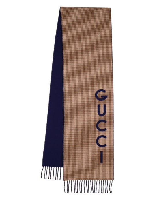 Gucci: Pied de poule wool blend scarf - Bluette/Ivory - men_0 | Luisa Via Roma