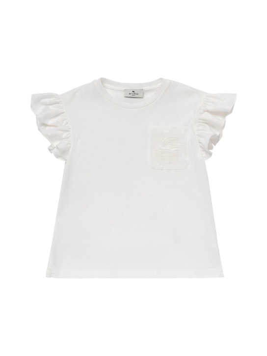 Etro: Camiseta de jersey con logo bordado - Marfil - kids-girls_0 | Luisa Via Roma