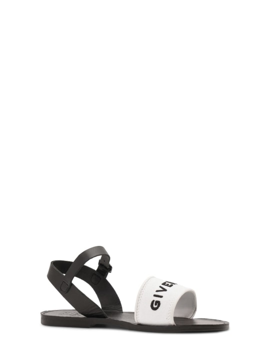 Givenchy: Sandalias de piel y lona con logo - Negro/Blanco - kids-girls_1 | Luisa Via Roma