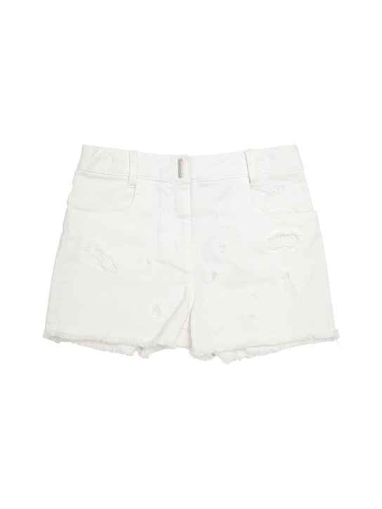 Givenchy: Shorts de sarga de algodón - Blanco - kids-girls_0 | Luisa Via Roma