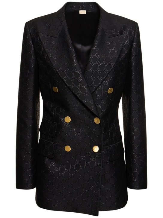 Gucci: GG lamé wool blend jacket - Black - women_0 | Luisa Via Roma