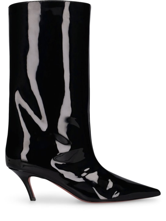 Amina Muaddi: 60mm Fiona patent leather boots - Siyah - women_0 | Luisa Via Roma