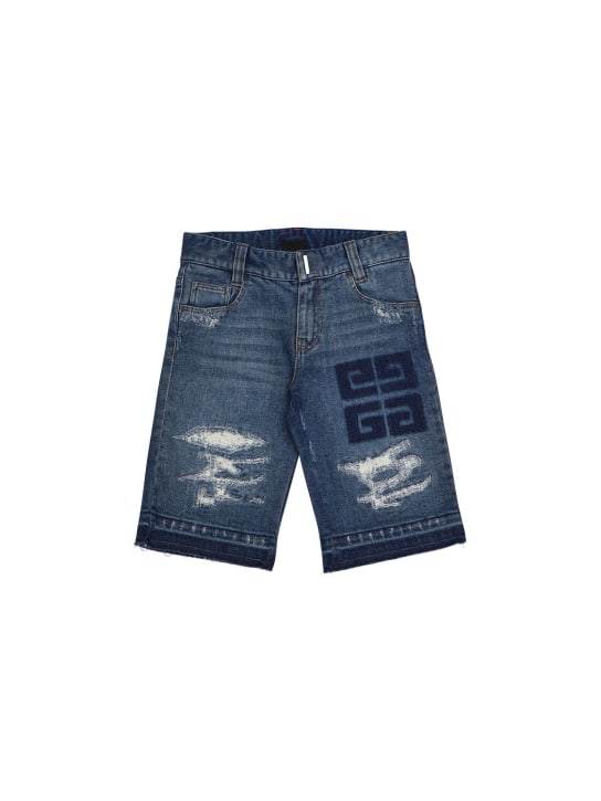 Givenchy: Distressed cotton denim shorts - Blue - kids-boys_0 | Luisa Via Roma