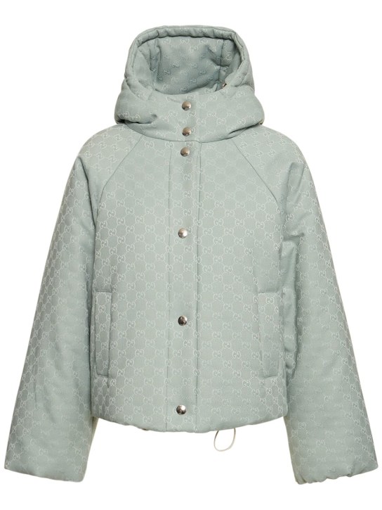Gucci: GG cotton blend canvas bomber jacket - Frozen Ice - women_0 | Luisa Via Roma