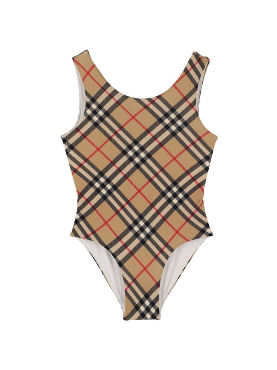 Burberry: Check print nylon one piece swimsuit - Beige - kids-girls_0 | Luisa Via Roma
