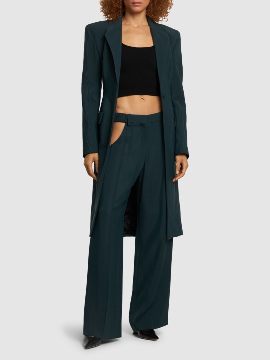MUGLER: Viscose twill straight cutout pants - Dark Green - women_1 | Luisa Via Roma