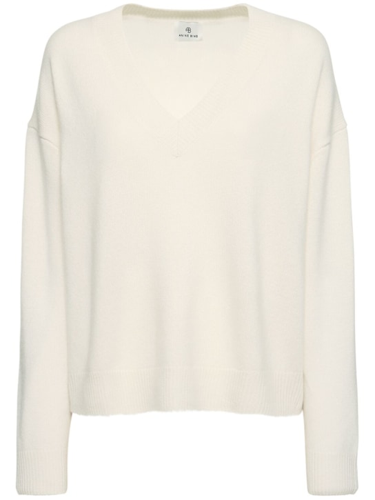 ANINE BING: Lee cashmere V-neck sweater - Ivory - women_0 | Luisa Via Roma