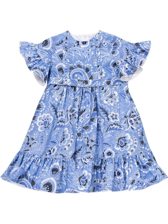 Etro: 프린트 우븐 코튼 포플린 드레스 - Blue/Ivory - kids-girls_0 | Luisa Via Roma