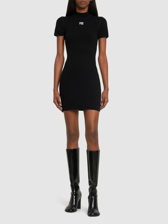 Alexander Wang: Logo stretch jersey mini dress - Siyah - women_1 | Luisa Via Roma