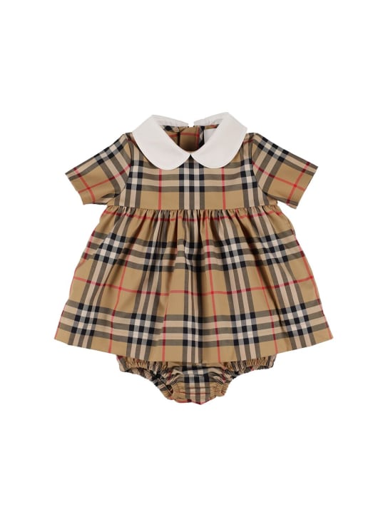 Burberry: Check print cotton poplin dress - Beige - kids-girls_0 | Luisa Via Roma