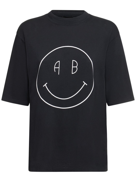 ANINE BING: Avi Smiley organic cotton t-shirt - Siyah - women_0 | Luisa Via Roma
