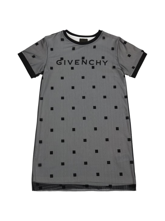 Givenchy: Vestito in mesh con logo - Nero - kids-girls_0 | Luisa Via Roma