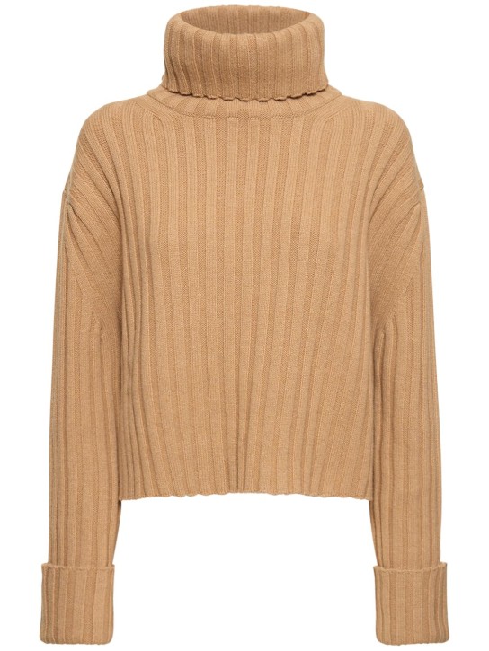 Gucci: Suéter con cuello alto de cashmere y lana - Camel - women_0 | Luisa Via Roma