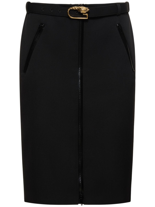 Gucci: Grain de poudre & wool skirt - Black - women_0 | Luisa Via Roma