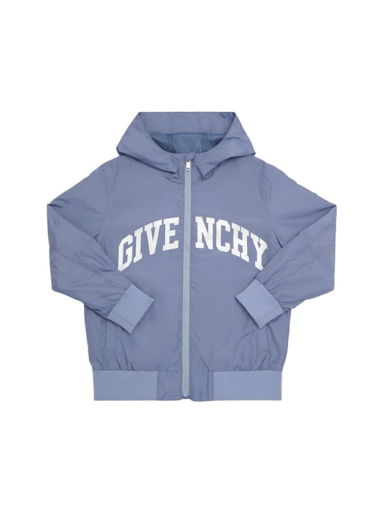 Givenchy: Cortavientos de nylon con capucha - Azul - kids-boys_0 | Luisa Via Roma