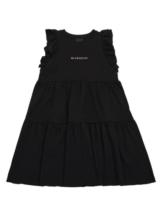 Givenchy: Cotton dress w/ Swarovski crystals - Siyah - kids-girls_0 | Luisa Via Roma