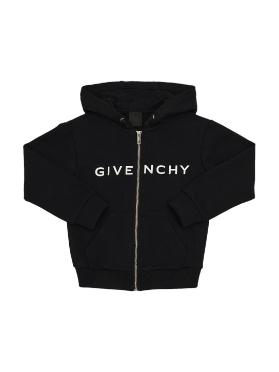 Givenchy: Sweat-shirt en coton mélangé à capuche - Noir - kids-girls_0 | Luisa Via Roma